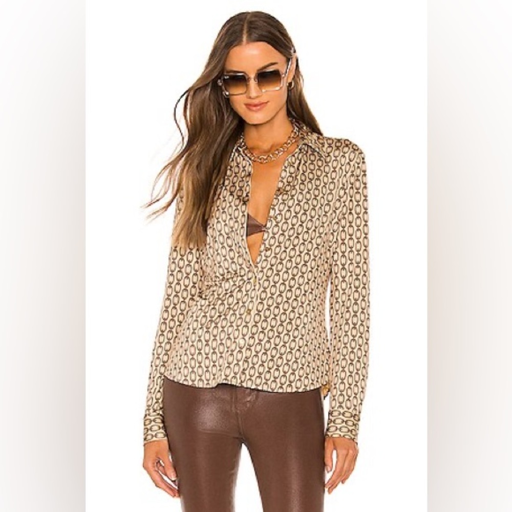 L'AGENCE Geometric Print Button Down Shirt